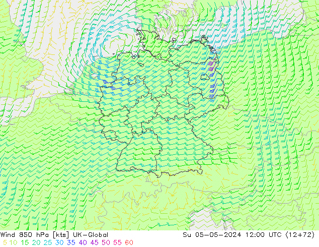 Vento 850 hPa UK-Global dom 05.05.2024 12 UTC