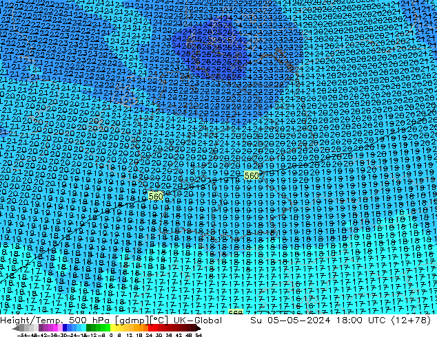 Hoogte/Temp. 500 hPa UK-Global zo 05.05.2024 18 UTC