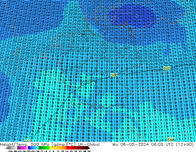 Height/Temp. 500 гПа UK-Global пн 06.05.2024 06 UTC