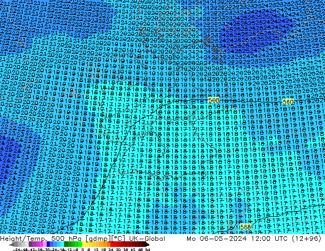 Height/Temp. 500 hPa UK-Global Mo 06.05.2024 12 UTC