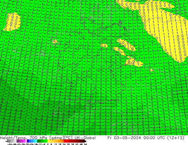 Height/Temp. 700 hPa UK-Global Fr 03.05.2024 00 UTC