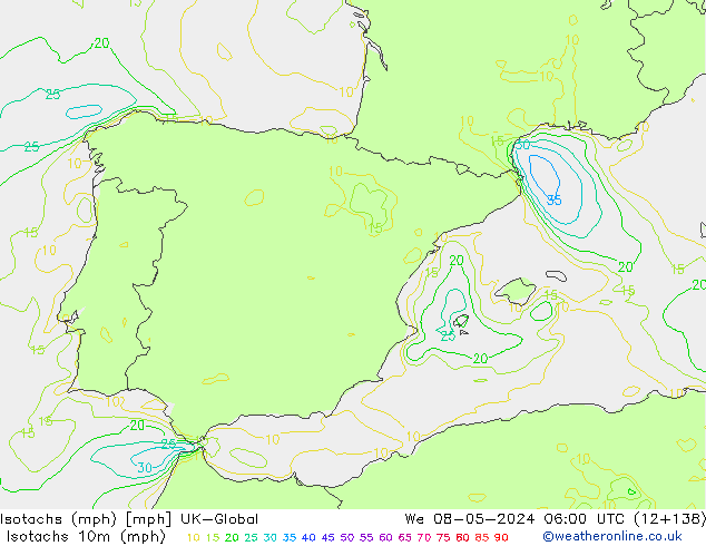 Isotachs (mph) UK-Global We 08.05.2024 06 UTC