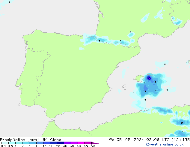 Neerslag UK-Global wo 08.05.2024 06 UTC