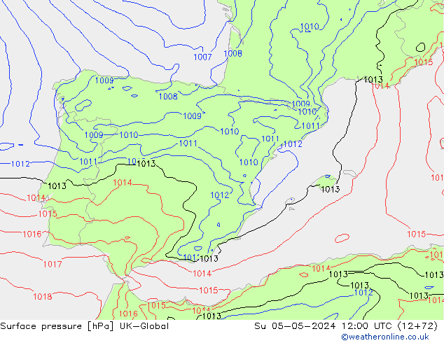 Surface pressure UK-Global Su 05.05.2024 12 UTC