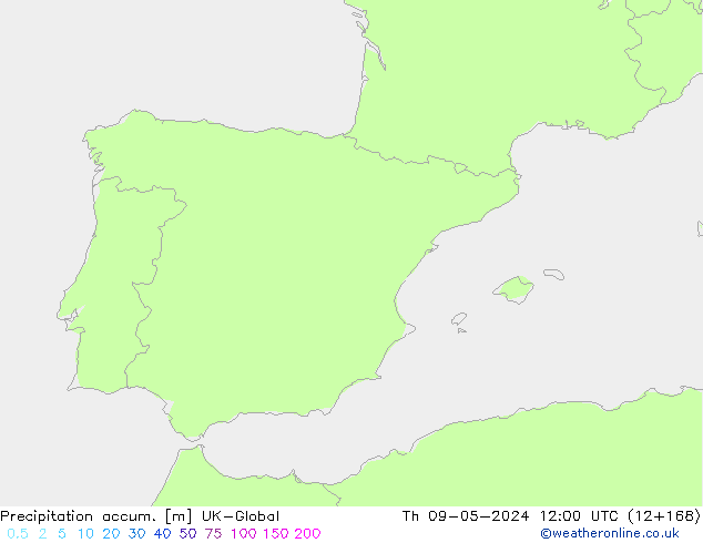 Precipitation accum. UK-Global чт 09.05.2024 12 UTC