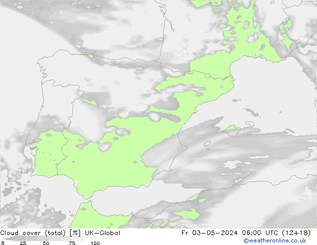 Cloud cover (total) UK-Global Fr 03.05.2024 06 UTC