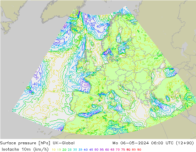 Eşrüzgar Hızları (km/sa) UK-Global Pzt 06.05.2024 06 UTC