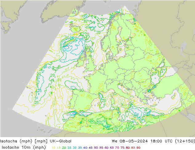 Isotachs (mph) UK-Global mer 08.05.2024 18 UTC