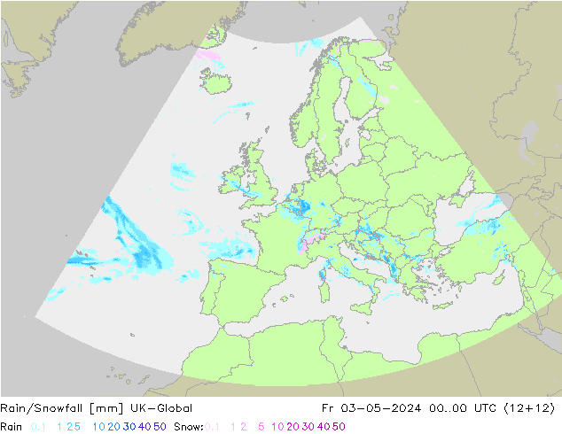 Rain/Snowfall UK-Global Fr 03.05.2024 00 UTC