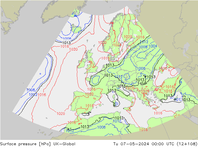 Surface pressure UK-Global Tu 07.05.2024 00 UTC