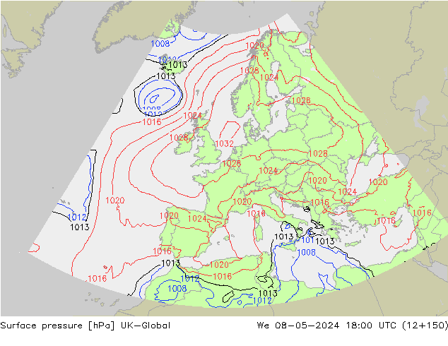 Presión superficial UK-Global mié 08.05.2024 18 UTC