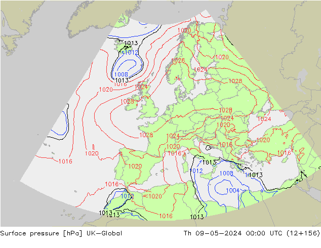 Presión superficial UK-Global jue 09.05.2024 00 UTC