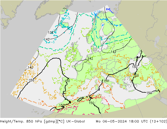 Height/Temp. 850 hPa UK-Global Mo 06.05.2024 18 UTC