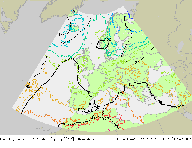 Height/Temp. 850 hPa UK-Global Tu 07.05.2024 00 UTC