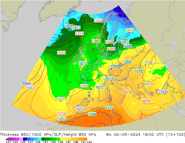 Schichtdicke 850-1000 hPa UK-Global Mo 06.05.2024 18 UTC