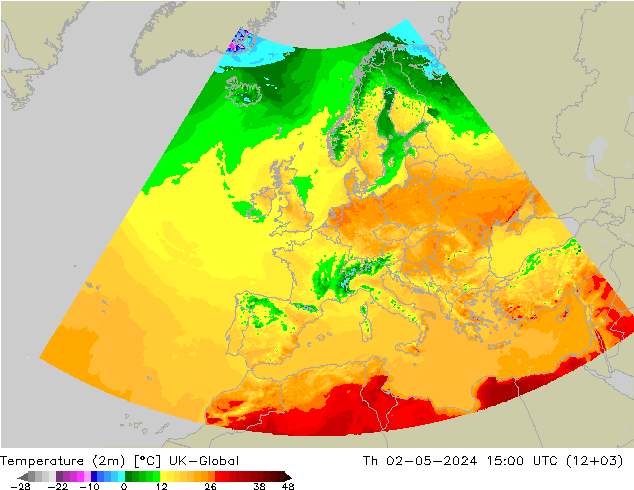 Sıcaklık Haritası (2m) UK-Global Per 02.05.2024 15 UTC
