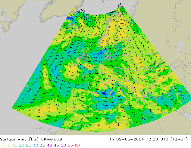 wiatr 10 m UK-Global czw. 02.05.2024 13 UTC