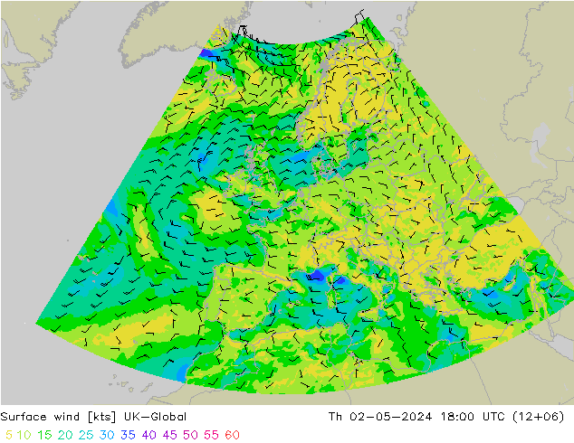Surface wind UK-Global Th 02.05.2024 18 UTC
