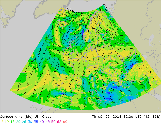 wiatr 10 m UK-Global czw. 09.05.2024 12 UTC