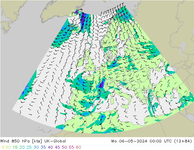 Wind 850 hPa UK-Global Mo 06.05.2024 00 UTC