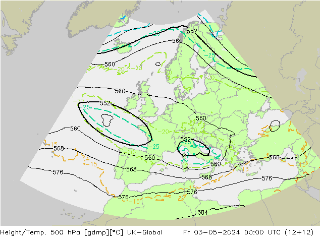 Height/Temp. 500 hPa UK-Global Fr 03.05.2024 00 UTC