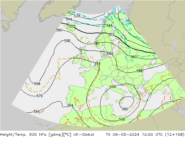 Height/Temp. 500 hPa UK-Global  09.05.2024 12 UTC