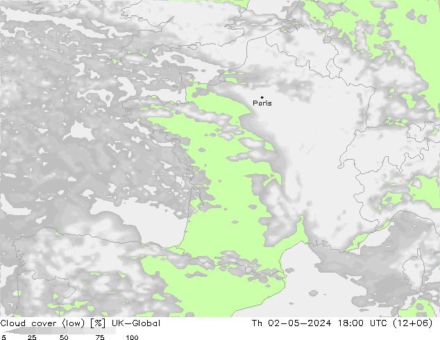 Cloud cover (low) UK-Global Th 02.05.2024 18 UTC