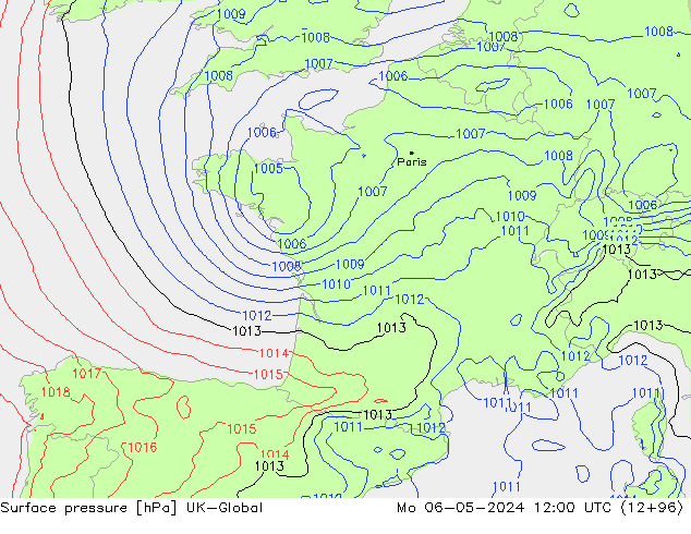 Surface pressure UK-Global Mo 06.05.2024 12 UTC