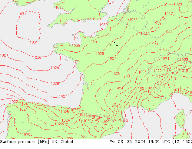 Yer basıncı UK-Global Çar 08.05.2024 18 UTC