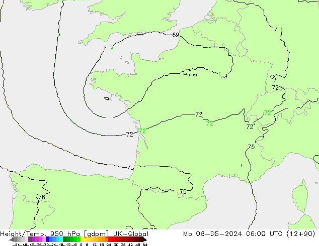 Yükseklik/Sıc. 950 hPa UK-Global Pzt 06.05.2024 06 UTC