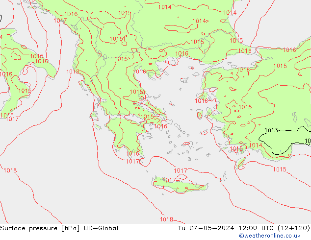 Surface pressure UK-Global Tu 07.05.2024 12 UTC
