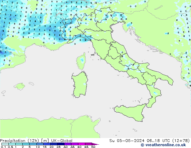 Precipitation (12h) UK-Global Ne 05.05.2024 18 UTC