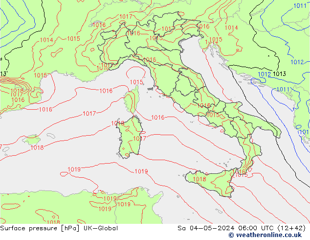 Atmosférický tlak UK-Global So 04.05.2024 06 UTC