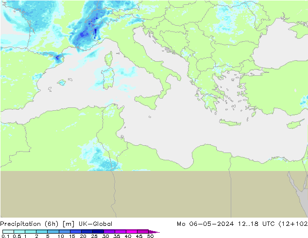 Précipitation (6h) UK-Global lun 06.05.2024 18 UTC