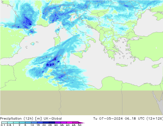 Precipitación (12h) UK-Global mar 07.05.2024 18 UTC