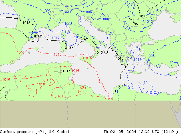 Atmosférický tlak UK-Global Čt 02.05.2024 13 UTC