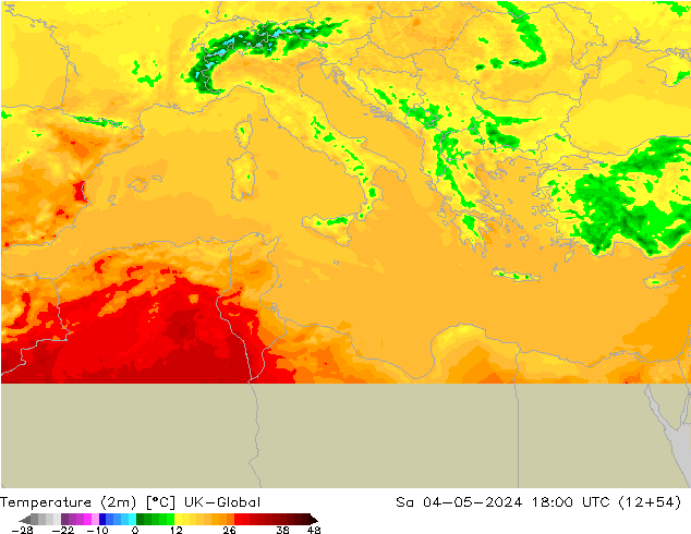 Temperature (2m) UK-Global Sa 04.05.2024 18 UTC