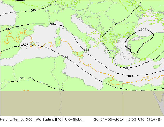 Height/Temp. 500 гПа UK-Global сб 04.05.2024 12 UTC