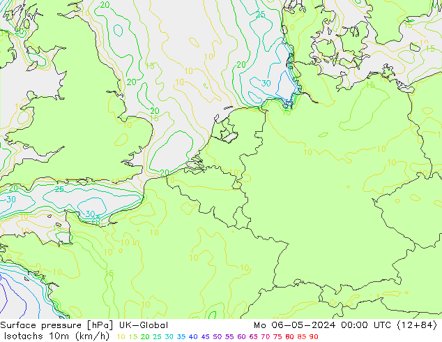 Isotachs (kph) UK-Global Mo 06.05.2024 00 UTC