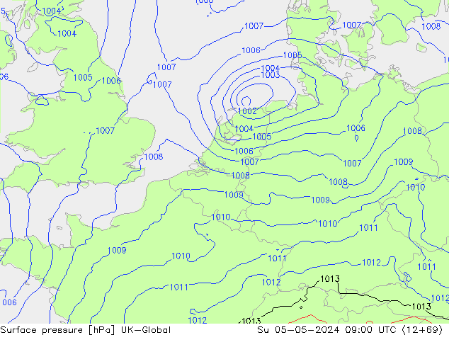 Luchtdruk (Grond) UK-Global zo 05.05.2024 09 UTC