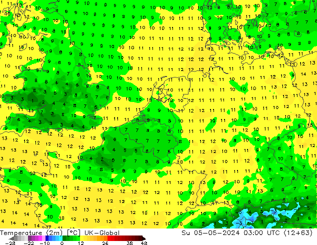 Temperature (2m) UK-Global Su 05.05.2024 03 UTC