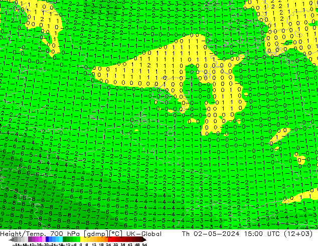 Height/Temp. 700 hPa UK-Global Th 02.05.2024 15 UTC