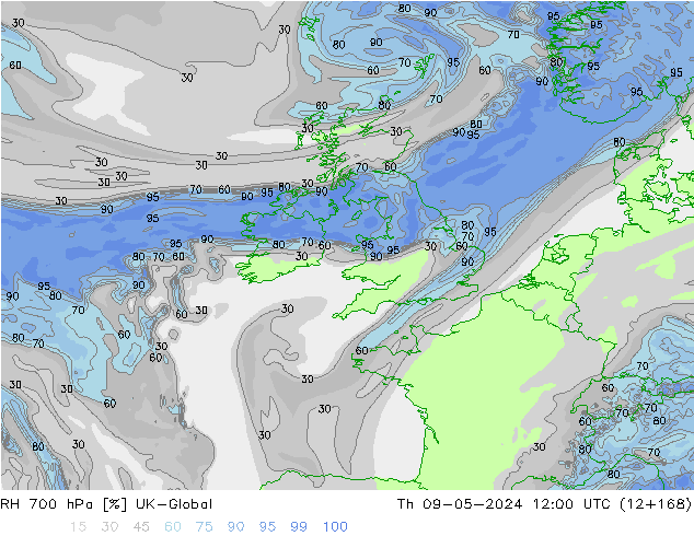 RH 700 hPa UK-Global Čt 09.05.2024 12 UTC