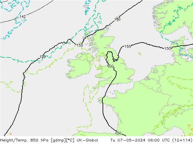 Height/Temp. 850 гПа UK-Global вт 07.05.2024 06 UTC