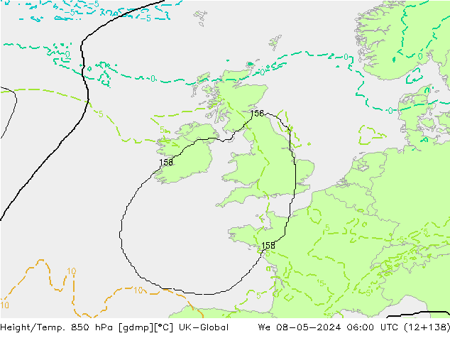 Height/Temp. 850 hPa UK-Global mer 08.05.2024 06 UTC