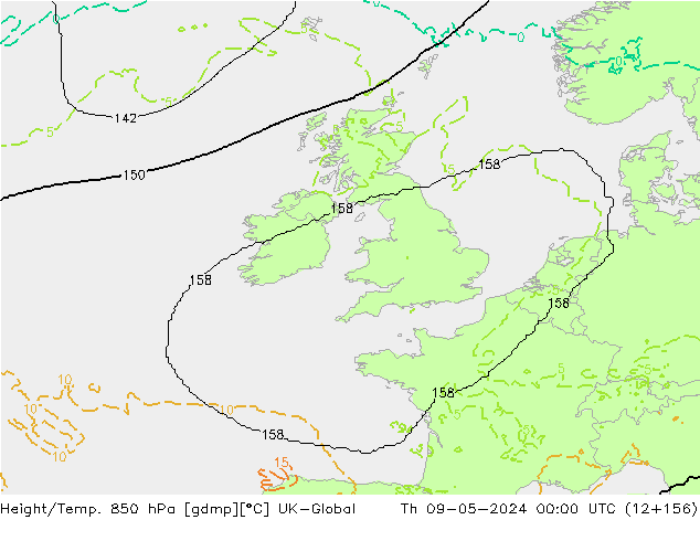 Height/Temp. 850 hPa UK-Global Čt 09.05.2024 00 UTC