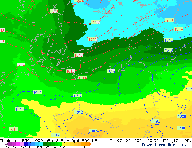 Thck 850-1000 hPa UK-Global  07.05.2024 00 UTC
