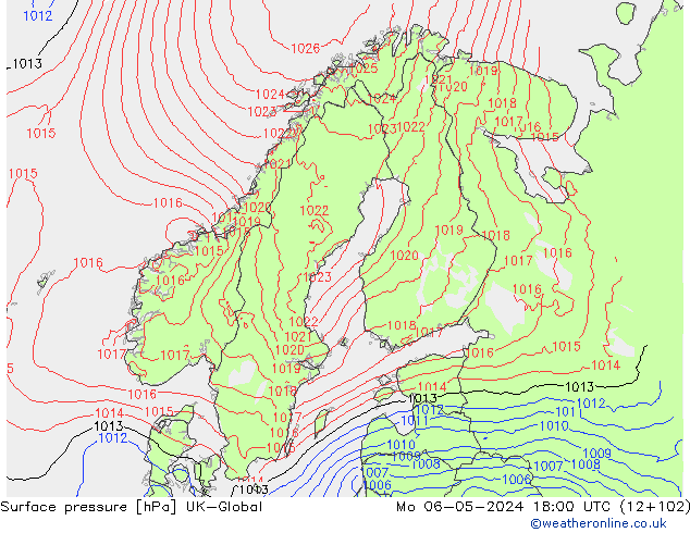 Surface pressure UK-Global Mo 06.05.2024 18 UTC