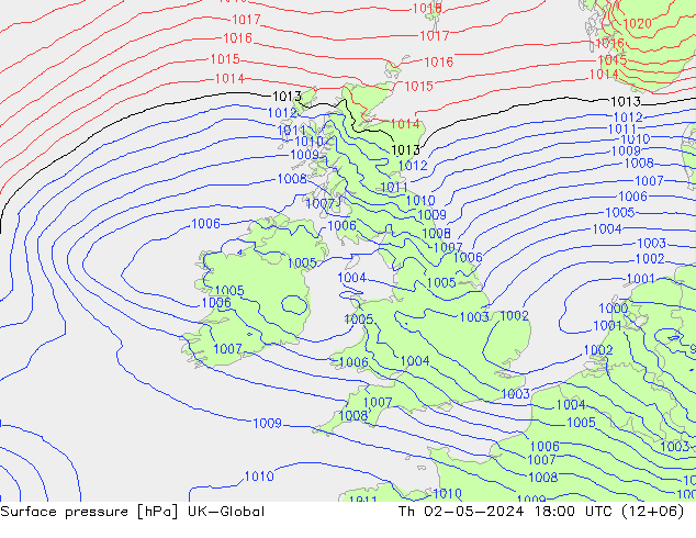 Surface pressure UK-Global Th 02.05.2024 18 UTC
