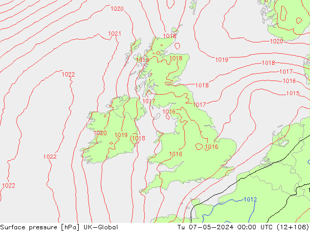 Atmosférický tlak UK-Global Út 07.05.2024 00 UTC